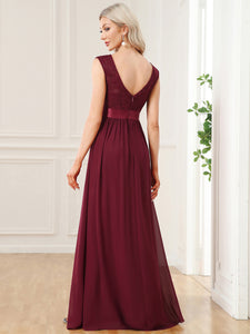 Wholesale V Back Belted Lace & Chiffon Bridesmaid Dresses