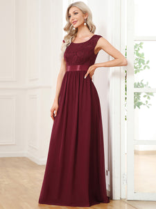 Wholesale V Back Belted Lace & Chiffon Bridesmaid Dresses