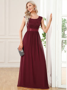 Wholesale V Back Belted Lace & Chiffon Bridesmaid Dresses