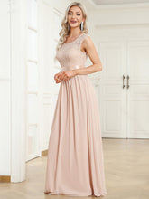 Load image into Gallery viewer, Color=Blush | Wholesale V Back Belted Lace &amp; Chiffon Bridesmaid Dresses-Blush 1