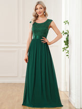 Load image into Gallery viewer, Color=Dark Green | Wholesale V Back Belted Lace &amp; Chiffon Bridesmaid Dresses-Dark Green 1