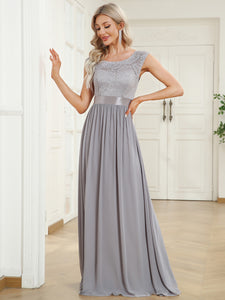 Wholesale V Back Belted Lace & Chiffon Bridesmaid Dresses