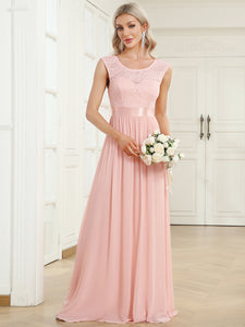 Wholesale V Back Belted Lace & Chiffon Bridesmaid Dresses