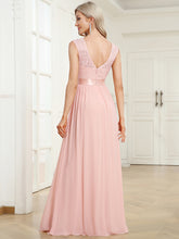 Load image into Gallery viewer, Wholesale V Back Belted Lace &amp; Chiffon Bridesmaid Dresses