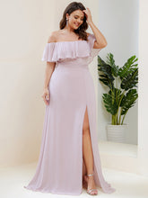 Load image into Gallery viewer, Color=Lilac | womens-a-line-off-shoulder-ruffle-thigh-split-bridesmaid-dresses-es00969-2-Lilac 79