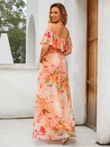 Off Shoulder Ruffle Thigh Split Wholesale Bridesmaid Dresses