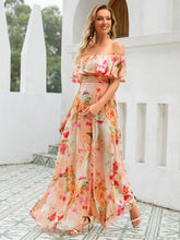 Load image into Gallery viewer, Off Shoulder Ruffle Thigh Split Wholesale Bridesmaid Dresses