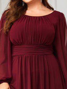 Color=Burgundy | Round Neck Wholesale Bridesmaid Dresses with Long Lantern Sleeves-Burgundy 5