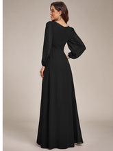 Load image into Gallery viewer, Color=Black | Round Neck Wholesale Bridesmaid Dresses with Long Lantern Sleeves-Black 3