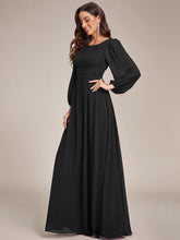 Load image into Gallery viewer, Color=Black | Round Neck Wholesale Bridesmaid Dresses with Long Lantern Sleeves-Black 4