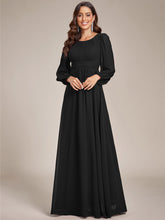 Load image into Gallery viewer, Color=Black | Round Neck Wholesale Bridesmaid Dresses with Long Lantern Sleeves-Black 1