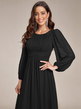 Load image into Gallery viewer, Color=Black | Round Neck Wholesale Bridesmaid Dresses with Long Lantern Sleeves-Black 5