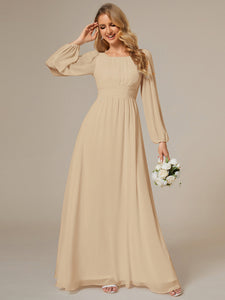 Round Neck Wholesale Bridesmaid Dresses with Long Lantern Sleeves
