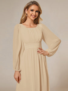 Round Neck Wholesale Bridesmaid Dresses with Long Lantern Sleeves