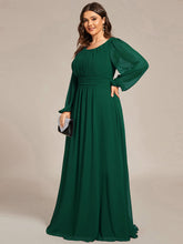 Load image into Gallery viewer, Color=Dark Green | Round Neck Wholesale Bridesmaid Dresses with Long Lantern Sleeves-Dark Green 4