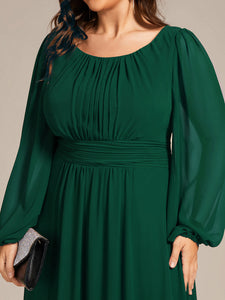 Color=Dark Green | Round Neck Wholesale Bridesmaid Dresses with Long Lantern Sleeves-Dark Green 5