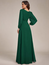 Load image into Gallery viewer, Color=Dark Green | Round Neck Wholesale Bridesmaid Dresses with Long Lantern Sleeves-Dark Green 3