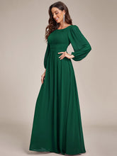 Load image into Gallery viewer, Color=Dark Green | Round Neck Wholesale Bridesmaid Dresses with Long Lantern Sleeves-Dark Green 2