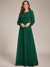 Load image into Gallery viewer, Color=Dark Green | Round Neck Wholesale Bridesmaid Dresses with Long Lantern Sleeves-Dark Green 1