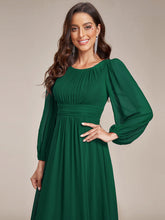 Load image into Gallery viewer, Color=Dark Green | Round Neck Wholesale Bridesmaid Dresses with Long Lantern Sleeves-Dark Green 4