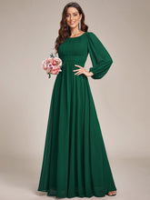 Load image into Gallery viewer, Color=Dark Green | Round Neck Wholesale Bridesmaid Dresses with Long Lantern Sleeves-Dark Green 5