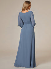 Load image into Gallery viewer, Color=Dusty Blue | Round Neck Wholesale Bridesmaid Dresses with Long Lantern Sleeves-Dusty Blue 2