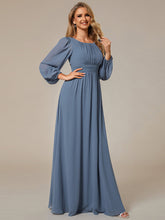 Load image into Gallery viewer, Color=Dusty Blue | Round Neck Wholesale Bridesmaid Dresses with Long Lantern Sleeves-Dusty Blue 3