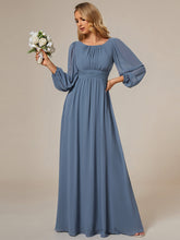 Load image into Gallery viewer, Color=Dusty Blue | Round Neck Wholesale Bridesmaid Dresses with Long Lantern Sleeves-Dusty Blue 4