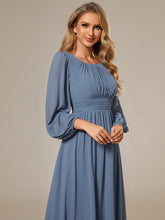 Load image into Gallery viewer, Color=Dusty Blue | Round Neck Wholesale Bridesmaid Dresses with Long Lantern Sleeves-Dusty Blue 5
