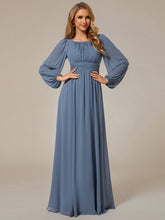 Load image into Gallery viewer, Color=Dusty Blue | Round Neck Wholesale Bridesmaid Dresses with Long Lantern Sleeves-Dusty Blue 1