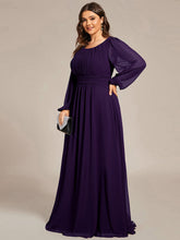 Load image into Gallery viewer, Color=Dark Purple | Round Neck Wholesale Bridesmaid Dresses with Long Lantern Sleeves-Dark Purple 3