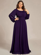 Load image into Gallery viewer, Color=Dark Purple | Round Neck Wholesale Bridesmaid Dresses with Long Lantern Sleeves-Dark Purple 1