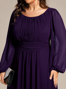 Color=Dark Purple | Round Neck Wholesale Bridesmaid Dresses with Long Lantern Sleeves-Dark Purple 4