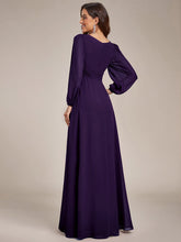 Load image into Gallery viewer, Color=Dark Purple | Round Neck Wholesale Bridesmaid Dresses with Long Lantern Sleeves-Dark Purple 3