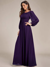 Load image into Gallery viewer, Color=Dark Purple | Round Neck Wholesale Bridesmaid Dresses with Long Lantern Sleeves-Dark Purple 2