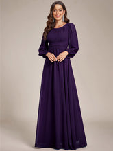 Load image into Gallery viewer, Color=Dark Purple | Round Neck Wholesale Bridesmaid Dresses with Long Lantern Sleeves-Dark Purple 1