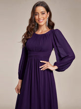 Load image into Gallery viewer, Color=Dark Purple | Round Neck Wholesale Bridesmaid Dresses with Long Lantern Sleeves-Dark Purple 4