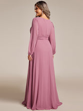 Load image into Gallery viewer, Color=Orchid | Round Neck Wholesale Bridesmaid Dresses with Long Lantern Sleeves-Orchid 2