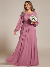 Load image into Gallery viewer, Color=Orchid | Round Neck Wholesale Bridesmaid Dresses with Long Lantern Sleeves-Orchid 4