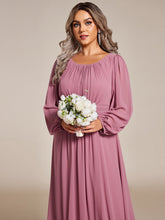 Load image into Gallery viewer, Color=Orchid | Round Neck Wholesale Bridesmaid Dresses with Long Lantern Sleeves-Orchid 5