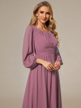 Load image into Gallery viewer, Color=Orchid | Round Neck Wholesale Bridesmaid Dresses with Long Lantern Sleeves-Orchid 3