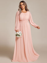 Load image into Gallery viewer, Color=Pink | Round Neck Wholesale Bridesmaid Dresses with Long Lantern Sleeves-Pink 3