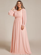 Load image into Gallery viewer, Color=Pink | Round Neck Wholesale Bridesmaid Dresses with Long Lantern Sleeves-Pink 1