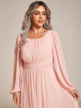 Load image into Gallery viewer, Color=Pink | Round Neck Wholesale Bridesmaid Dresses with Long Lantern Sleeves-Pink 5