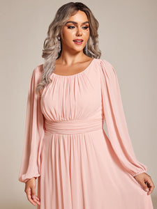 Color=Pink | Round Neck Wholesale Bridesmaid Dresses with Long Lantern Sleeves-Pink 5