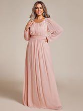 Load image into Gallery viewer, Color=Pink | Round Neck Wholesale Bridesmaid Dresses with Long Lantern Sleeves-Pink 4