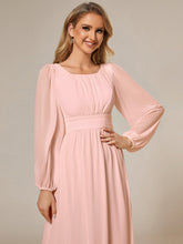 Load image into Gallery viewer, Color=Pink | Round Neck Wholesale Bridesmaid Dresses with Long Lantern Sleeves-Pink 5