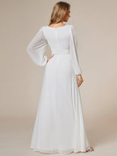 Load image into Gallery viewer, Color=White | Round Neck Wholesale Bridesmaid Dresses with Long Lantern Sleeves-White 2