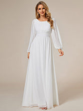Load image into Gallery viewer, Color=White | Round Neck Wholesale Bridesmaid Dresses with Long Lantern Sleeves-White 3