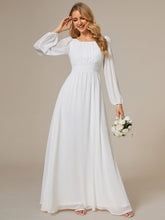 Load image into Gallery viewer, Color=White | Round Neck Wholesale Bridesmaid Dresses with Long Lantern Sleeves-White 4